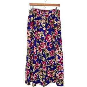 Vintage 90s Floral Maxi Skirt Button Front L Spring Easter Cottage Botanical